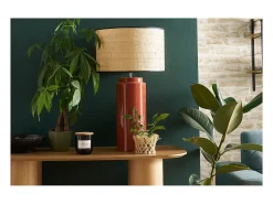 Lámpara de mesa de cerámica esmaltada terracota con pantalla de rafia natural 64 cm MAJES