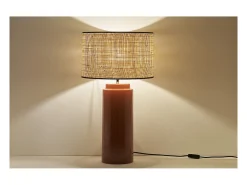 Lámpara de mesa de cerámica esmaltada terracota con pantalla de rafia natural 64 cm MAJES
