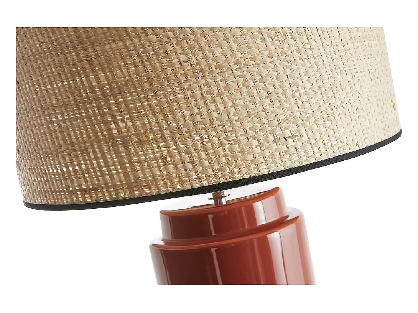 Lámpara de mesa de cerámica esmaltada terracota con pantalla de rafia natural 64 cm MAJES