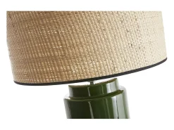Miliboo Lámpara De Mesa^Lámpara de mesa de cerámica esmaltada verde con pantalla de rafia natural 64 cm MAJES Verde pino