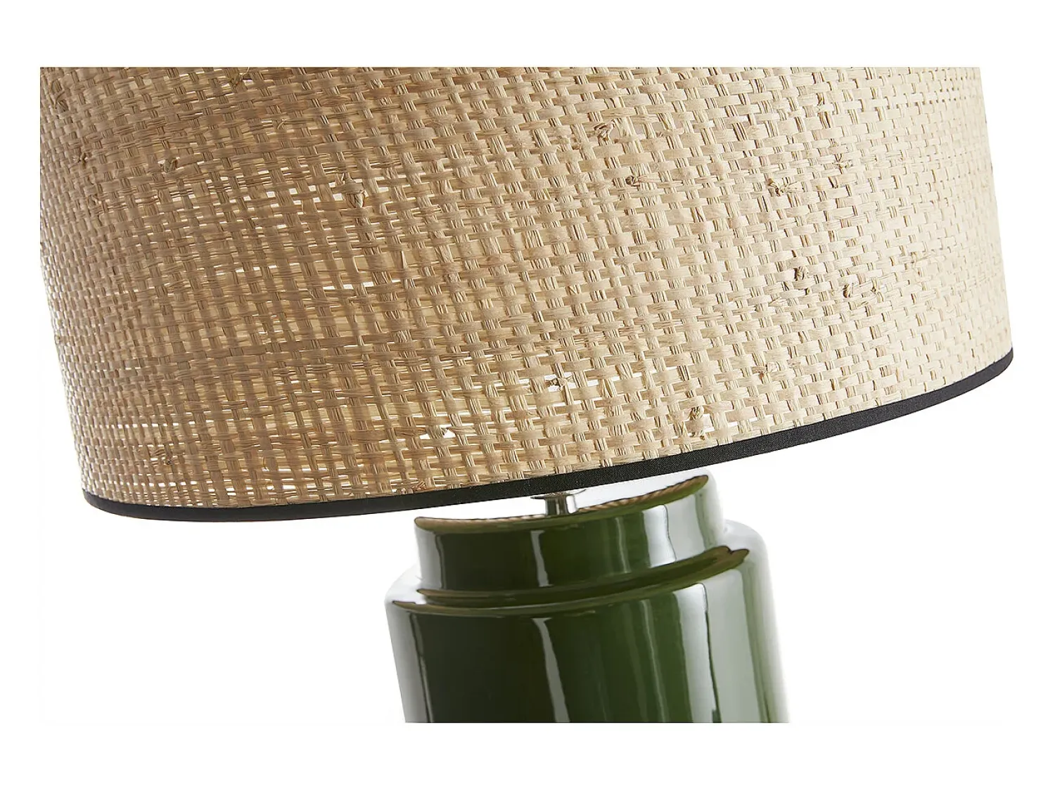 Miliboo Lámpara De Mesa^Lámpara de mesa de cerámica esmaltada verde con pantalla de rafia natural 64 cm MAJES Verde pino