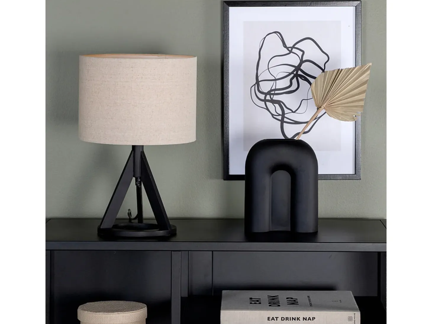 Lámpara de mesa de hevea y lino Kona