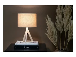 Venture Home Lámpara de mesa de hevea y lino Kona Blanco