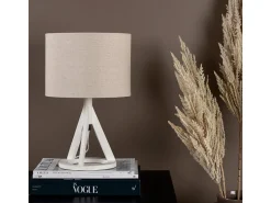 Venture Home Lámpara de mesa de hevea y lino Kona Blanco