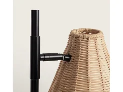 Lámpara de Mesa de Metal y Ratán Cesto Negro