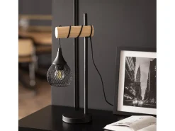 Lámpara de Mesa de Metal y Madera Monah Negro