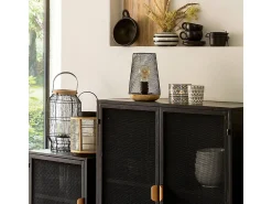 Lámpara de mesa de rejilla y madera