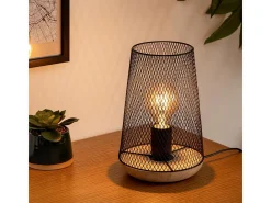 Lámpara de mesa de rejilla y madera
