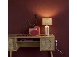 Sweeek Lámpara De Mesa^Lámpara de mesa interior cerámica pantalla efecto ratán Mostaza