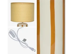 Sweeek Lámpara De Mesa^Lámpara de mesa interior cerámica pantalla efecto ratán Mostaza