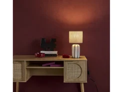 New Sweeek Lámpara de mesa interior cerámica pantalla efecto ratán Verde
