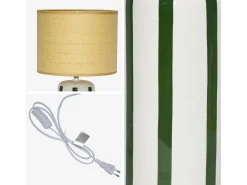 New Sweeek Lámpara de mesa interior cerámica pantalla efecto ratán Verde