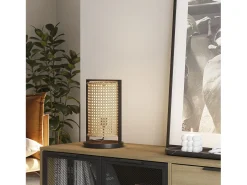 Hot VS Venta-stock Lámpara de mesa Isao de ratán natural, diámetro 20 cm Beige