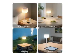Best NETTLIFE Lámpara de mesa LED inalámbrica , funciona con pilas, regulable de 3000 K a 6500 K, recargable por USB-C, altura ajustable, resistente al agua. Blanco
