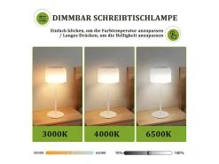 Best NETTLIFE Lámpara de mesa LED inalámbrica , funciona con pilas, regulable de 3000 K a 6500 K, recargable por USB-C, altura ajustable, resistente al agua. Blanco