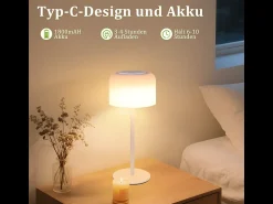 Best NETTLIFE Lámpara de mesa LED inalámbrica , funciona con pilas, regulable de 3000 K a 6500 K, recargable por USB-C, altura ajustable, resistente al agua. Blanco
