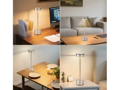 Discount NETTLIFE Lámpara de mesa LED inalámbrica , funciona con pilas, regulable, recargable por USB-C, táctil dorada, para escritorio (plateada, paquete de 2) Plateado