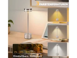 Discount NETTLIFE Lámpara de mesa LED inalámbrica , funciona con pilas, regulable, recargable por USB-C, táctil dorada, para escritorio (plateada, paquete de 2) Plateado