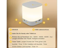 Discount NETTLIFE Lámpara de mesa LED con batería de 1800 mAh, regulable al tacto, 3000-6500 K, USB, 3 temperaturas de color y función de temporización Blanco