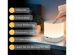 Discount NETTLIFE Lámpara de mesa LED con batería de 1800 mAh, regulable al tacto, 3000-6500 K, USB, 3 temperaturas de color y función de temporización Blanco