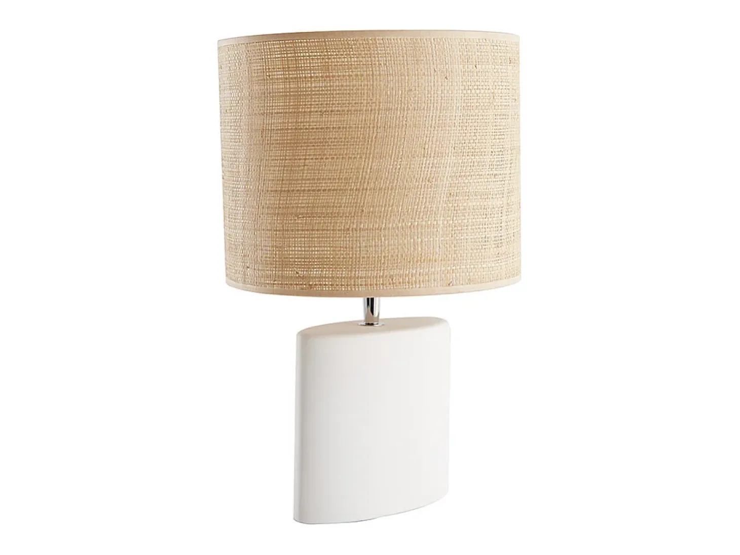 Lámpara de mesa étnica de cerámica blanca mate con pantalla de rafia TIGA