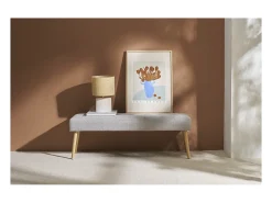 Lámpara de mesa étnica de cerámica blanca mate con pantalla de rafia TIGA