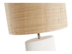 Lámpara de mesa étnica de cerámica blanca mate con pantalla de rafia TIGA