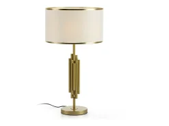 Lámpara de mesa Tyannah de tela blanca y metal dorado
