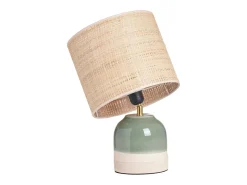 Miliboo Lámpara De Mesa^Lámpara de mesa de cerámica y pantalla de mimbre H35 cm PIEGA Verde
