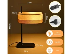 Outlet NETTLIFE Lámpara de mesa vintage para salón - Lámpara de noche de tela negra E14 con cable, lámpara de escritorio rústica retro (bombilla no incluida) Negro