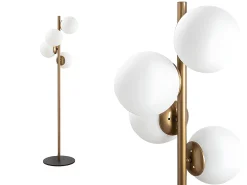 Lámpara de metal y cristal 4 globos FAZE - Alt. 130 cm - Dorado y blanco