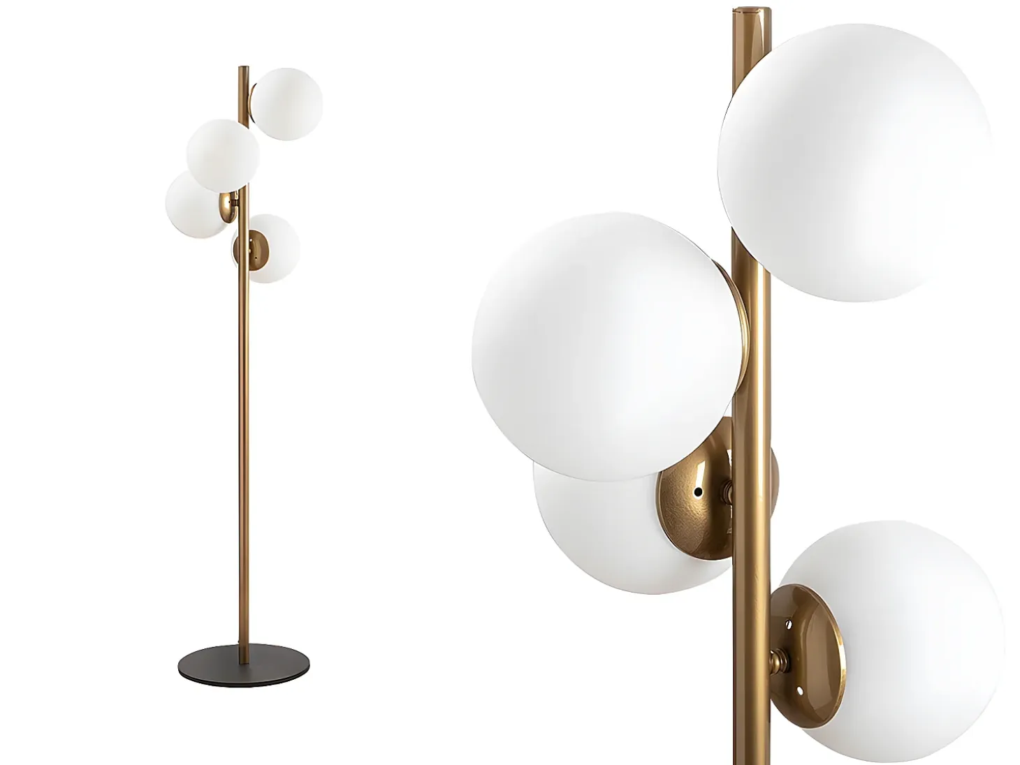 Lámpara de metal y cristal 4 globos FAZE - Alt. 130 cm - Dorado y blanco