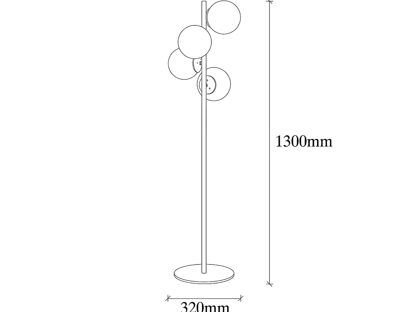 Lámpara de metal y cristal 4 globos FAZE - Alt. 130 cm - Dorado y blanco