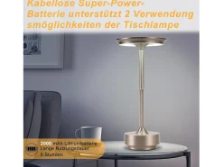 Best NETTLIFE Lámpara de noche inalámbrica , lámpara de mesa LED a batería, lámpara táctil regulable con batería recargable por USB, paquete de 2 Gris