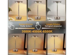 Best NETTLIFE Lámpara de noche inalámbrica , lámpara de mesa LED a batería, lámpara táctil regulable con batería recargable por USB, paquete de 2 Gris