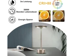 Best NETTLIFE Lámpara de noche inalámbrica , lámpara de mesa LED a batería, lámpara táctil regulable con batería recargable por USB, paquete de 2 Gris