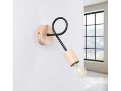 Sollux Lighting Lámpara de pared Sparkon minimalista de acero/madera - 1 fuentes luminosas 3000K - L.10 x A.24 cm - /madera natural Negro