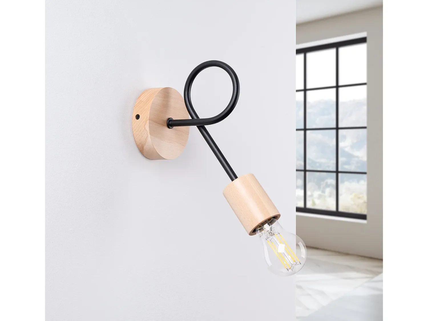 Sollux Lighting Lámpara de pared Sparkon minimalista de acero/madera - 1 fuentes luminosas 3000K - L.10 x A.24 cm - /madera natural Negro