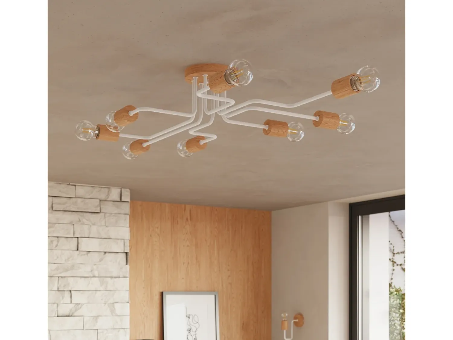 Sollux Lighting Lámpara de pared Zimbo desván de acero/madera - 1 fuentes luminosas 4000K - L.8 x A.18,5 cm - /madera natural Blanco
