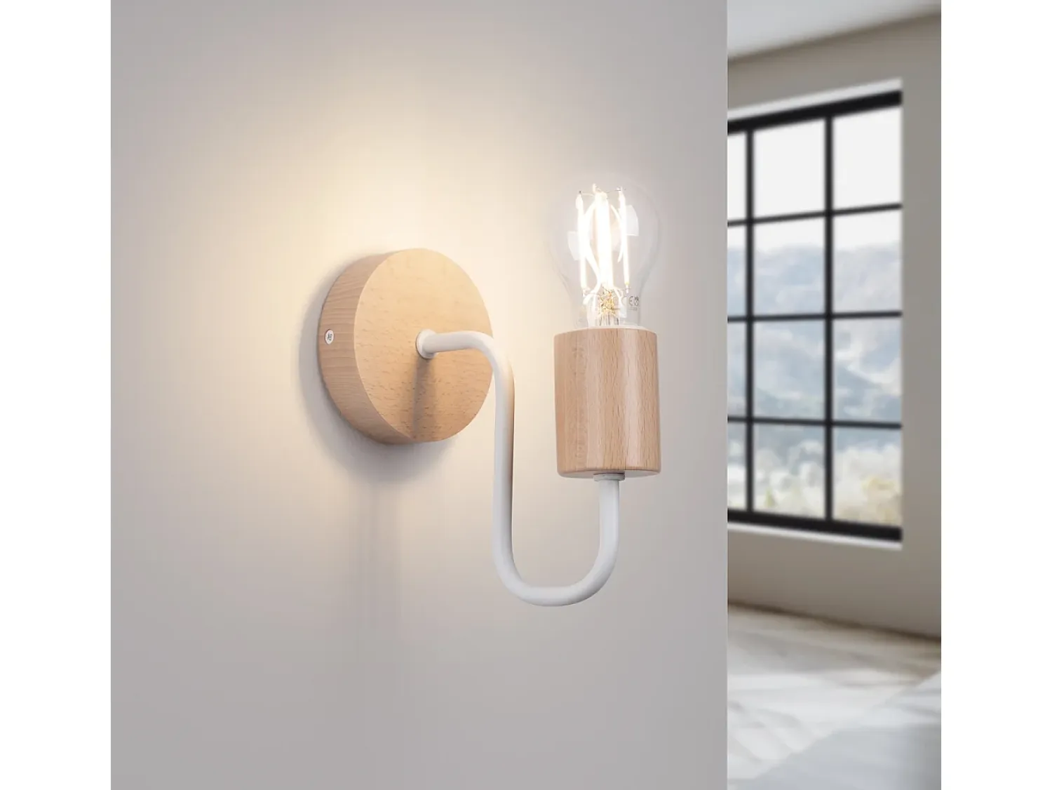Sollux Lighting Lámpara de pared Zimbo desván de acero/madera - 1 fuentes luminosas 4000K - L.8 x A.18,5 cm - /madera natural Blanco
