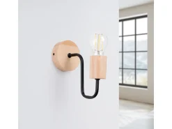 Sollux Lighting Aplique Para Pared^Lámpara de pared Zimbo desván de acero/madera - 1 fuentes luminosas 3000K - L.8 x A.18,5 cm - /madera natural Negro