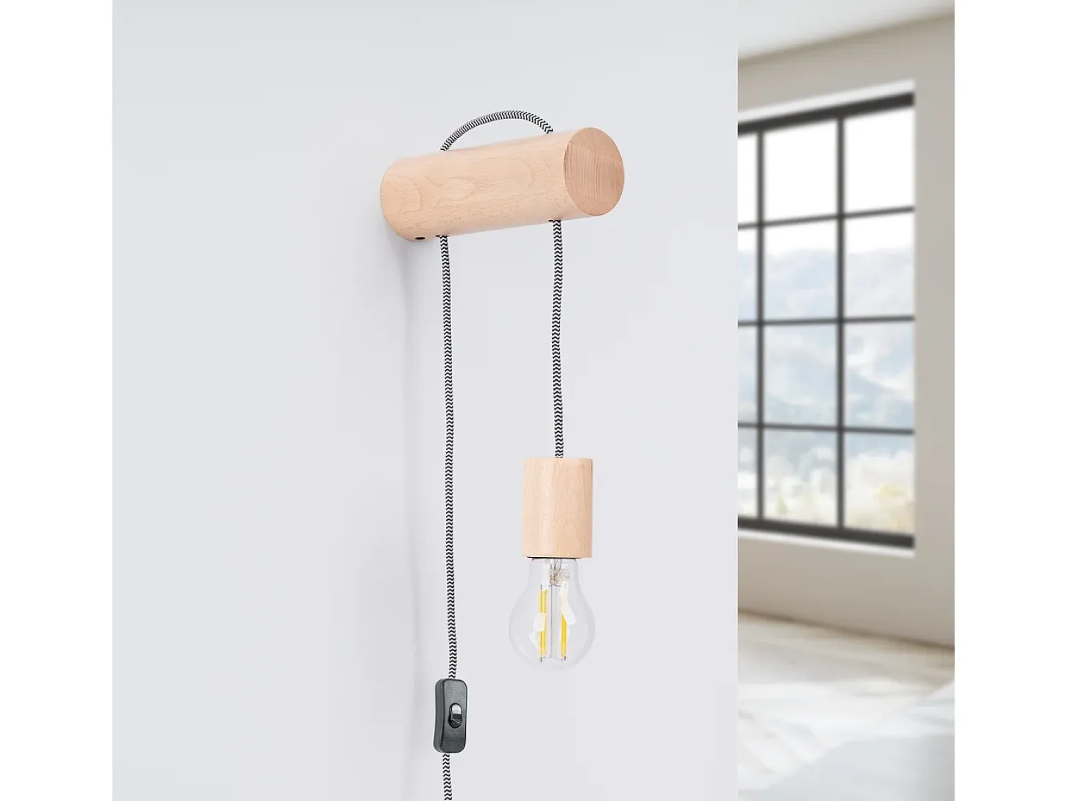 Sollux Lighting Lámpara de pared Zynto desván de madera - 1 fuentes luminosas 3000K - L.6 x A.55 cm - madera natural//negro Blanco