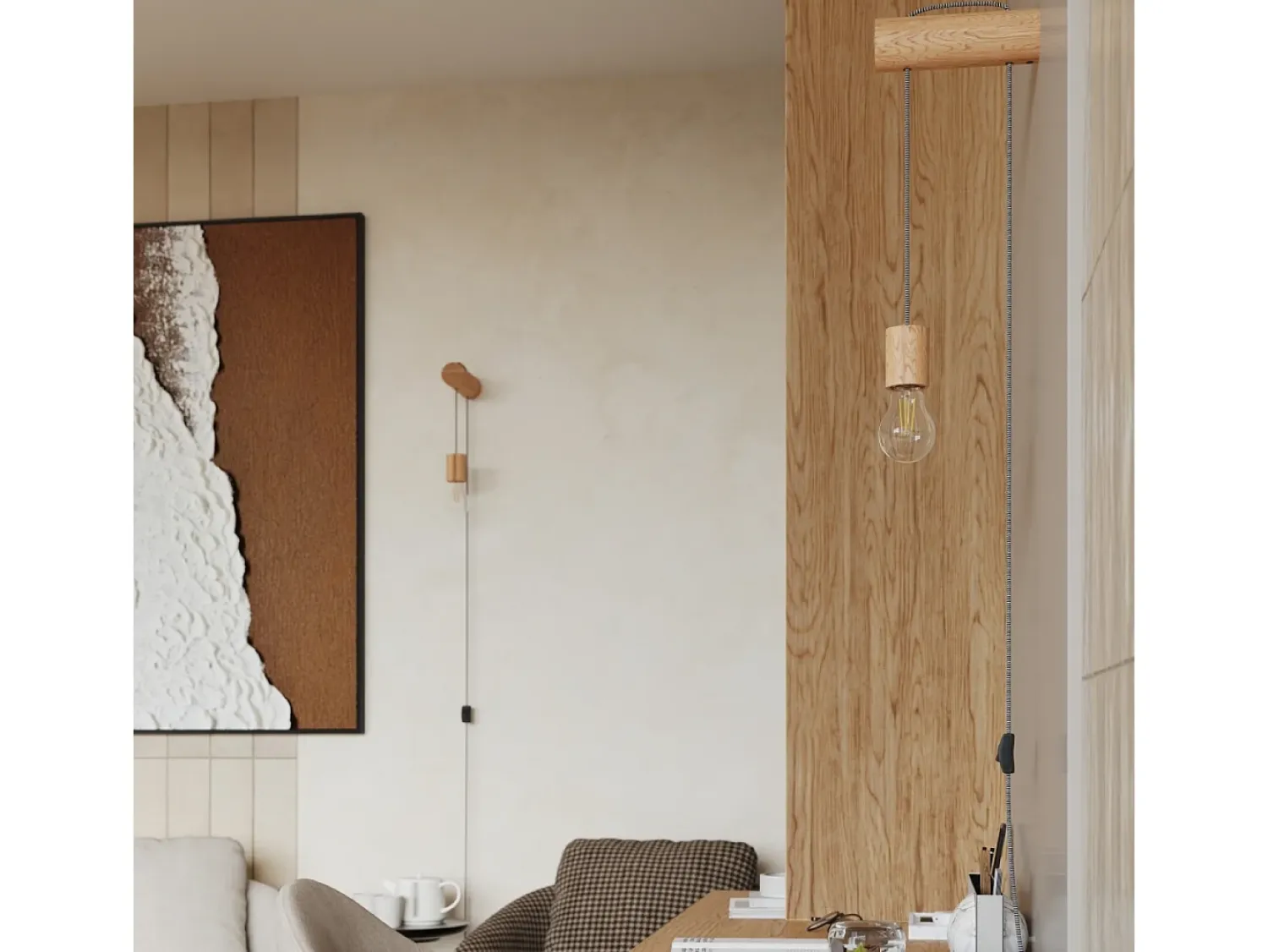 Sollux Lighting Lámpara de pared Zynto desván de madera - 1 fuentes luminosas 3000K - L.6 x A.55 cm - madera natural//negro Blanco