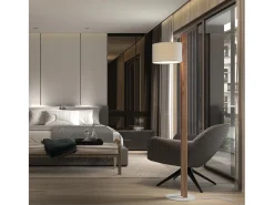 Lámpara De Pie^Lámpara de pie COMPACT estilo moderno en madera - Alt. 140,5 cm - E27 40W - IP20 - madera y algodón marrón Beige