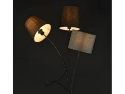 Helloshop26 Lámpara De Pie^Lámpara de pie con 3 casquillos de metal y tela 146 cm de altura 3 pantallas en marrón y gris estructura negra 03_0002452 Negro