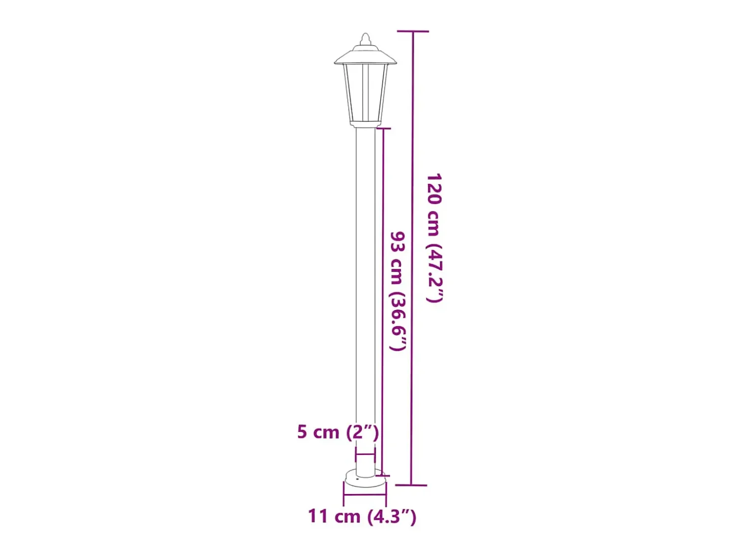 Lámpara de pie de exterior plateada 120 cm acero inoxidable Plata 02_0042516