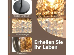 Outlet NETTLIFE Lámpara de pie de interior de 1 llama E27, lámpara de pie de cristal gris ahumado grande para sofá de oficina Negro