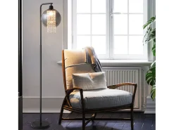 Outlet NETTLIFE Lámpara de pie de interior de 1 llama E27, lámpara de pie de cristal gris ahumado grande para sofá de oficina Negro