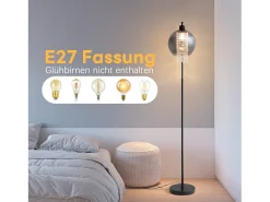 Outlet NETTLIFE Lámpara de pie de interior de 1 llama E27, lámpara de pie de cristal gris ahumado grande para sofá de oficina Negro