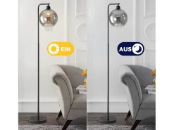 Outlet NETTLIFE Lámpara de pie de interior de 1 llama E27, lámpara de pie de cristal gris ahumado grande para sofá de oficina Negro